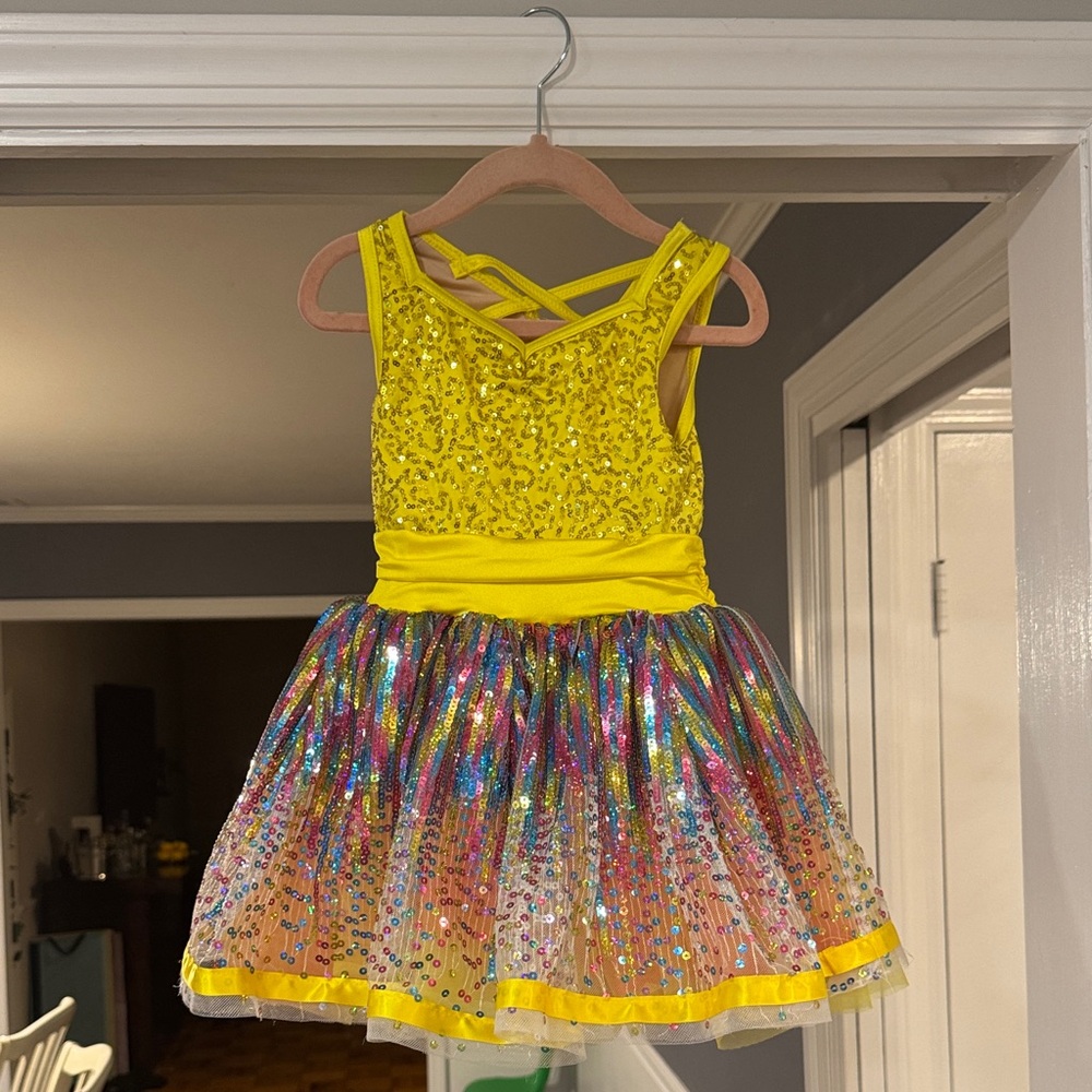 Sparkling Yellow and Rainbow Kids Dance Costume